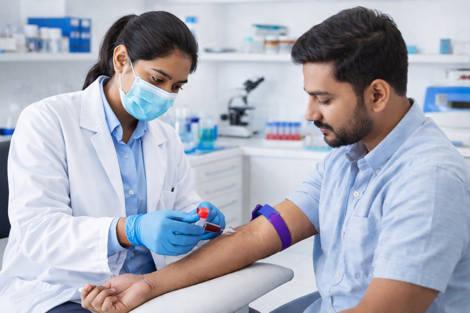 Phlebotomist drawing blood - placeholder illustration